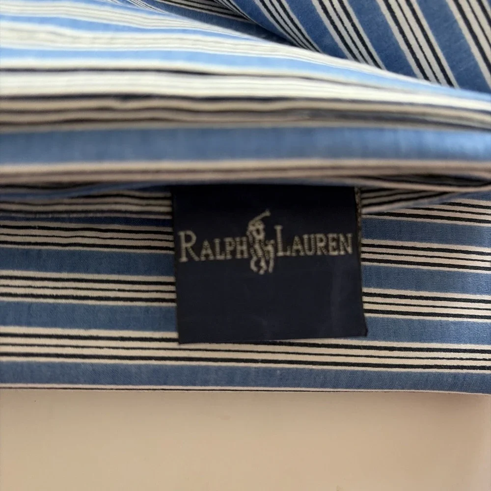 Vintage Ralph Lauren Full Flat Sheet Blue White Navy Stripe 100% Cotton USA